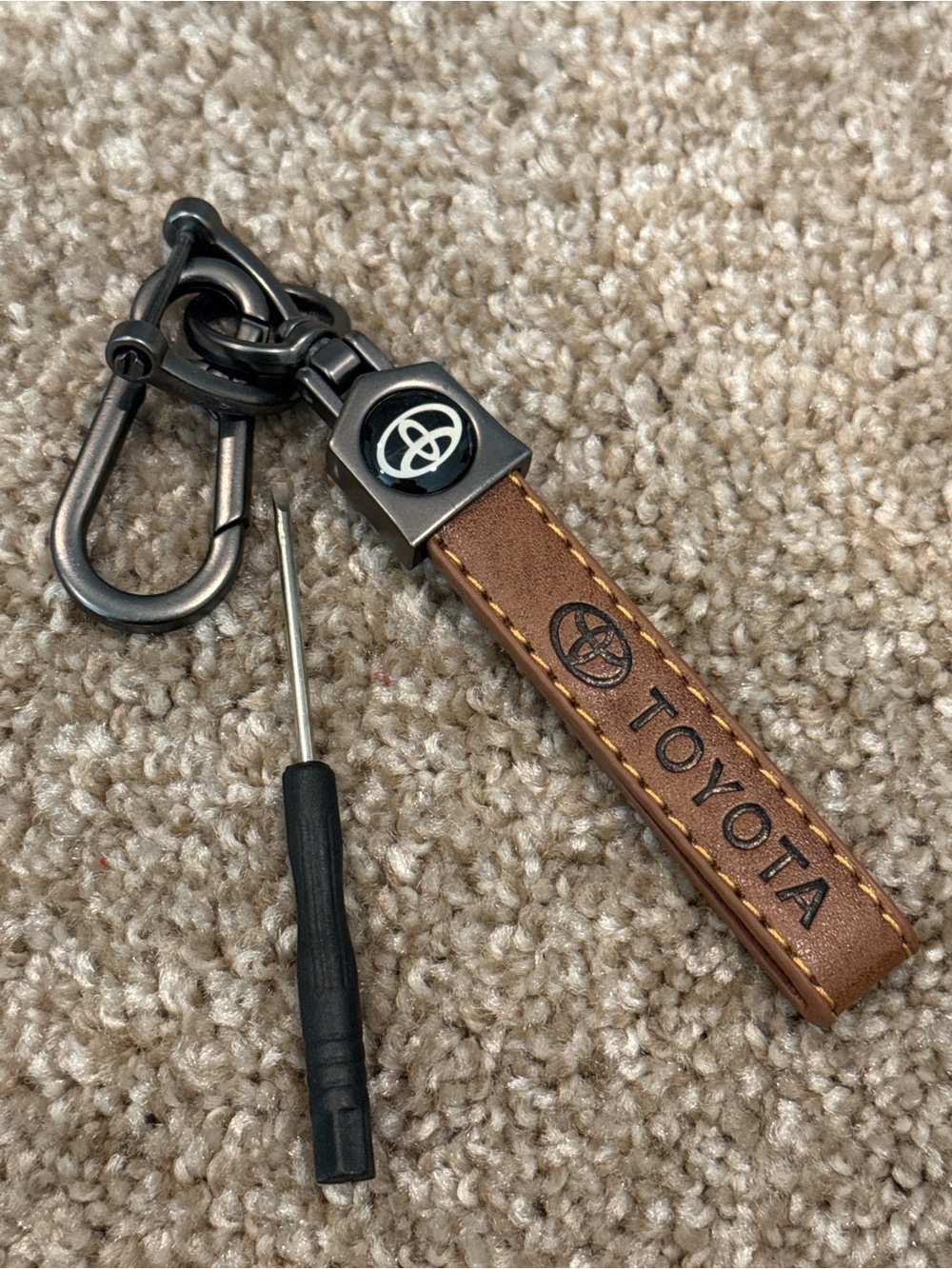 Toyota Leather Keychain Fob - Brown
